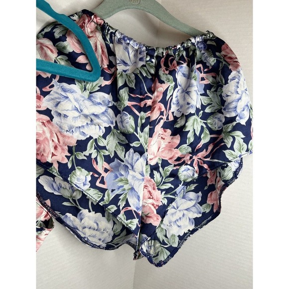 Kathryn 80s Vintage Navy Floral Camisole & Tap Shorts Lingerie Set Small - Picture 8 of 9